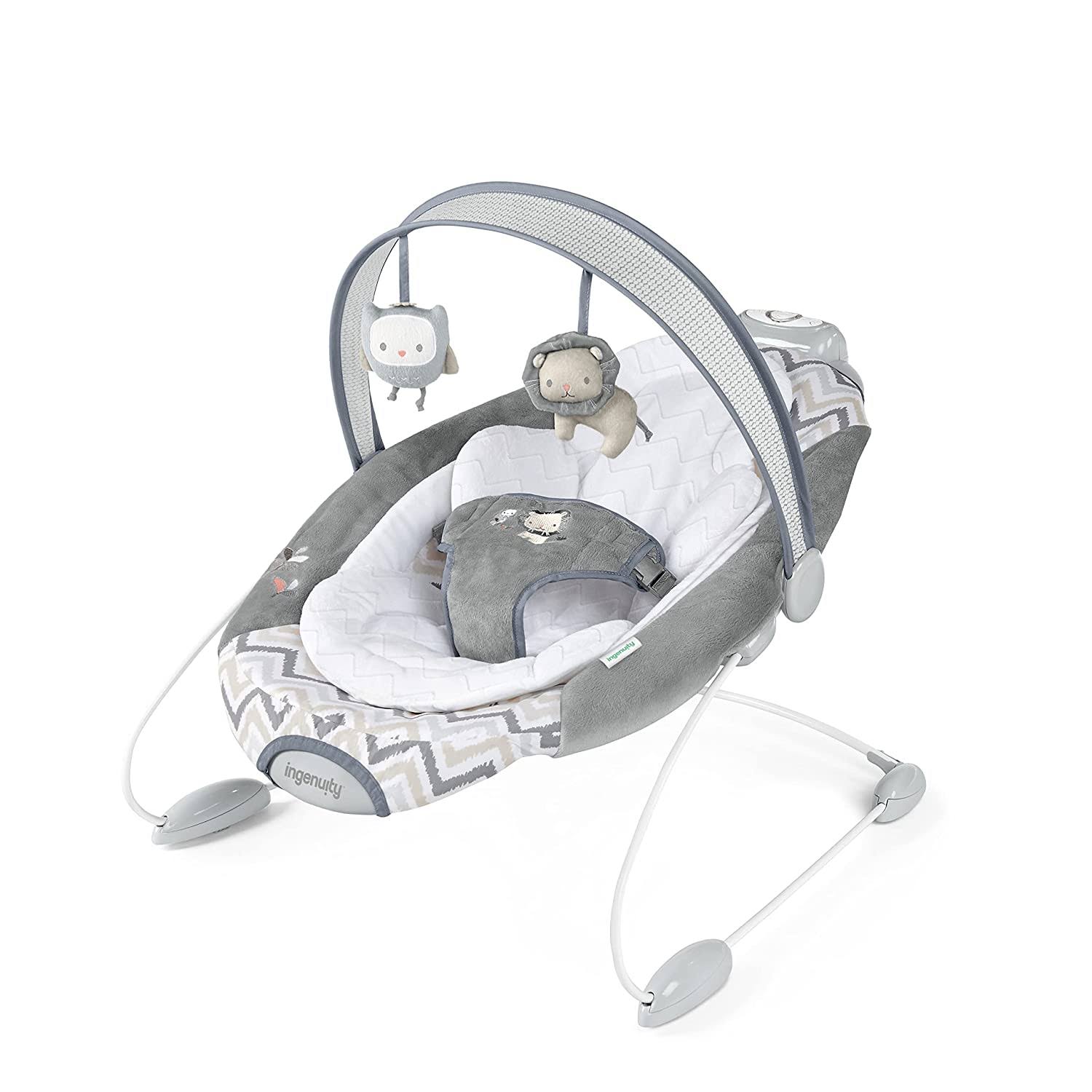 SmartBounce Automatic Baby Bouncer Seat with White Noise, Music, -Toy Bar   2 Plush Infant Toys, 0-6 Months Up to 20 lbs (Braden)