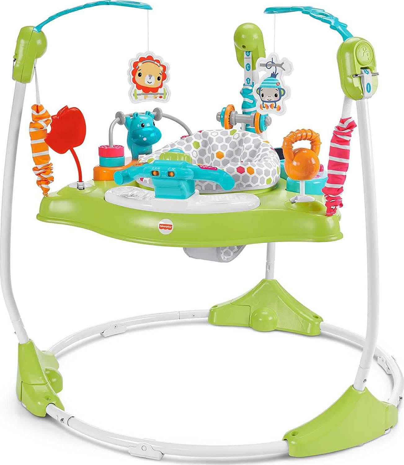 Baby Bouncer Fitness Fun Folding Jumperoo Activity Center with Lights Music and Gym Themed Toys, Folds For Storage