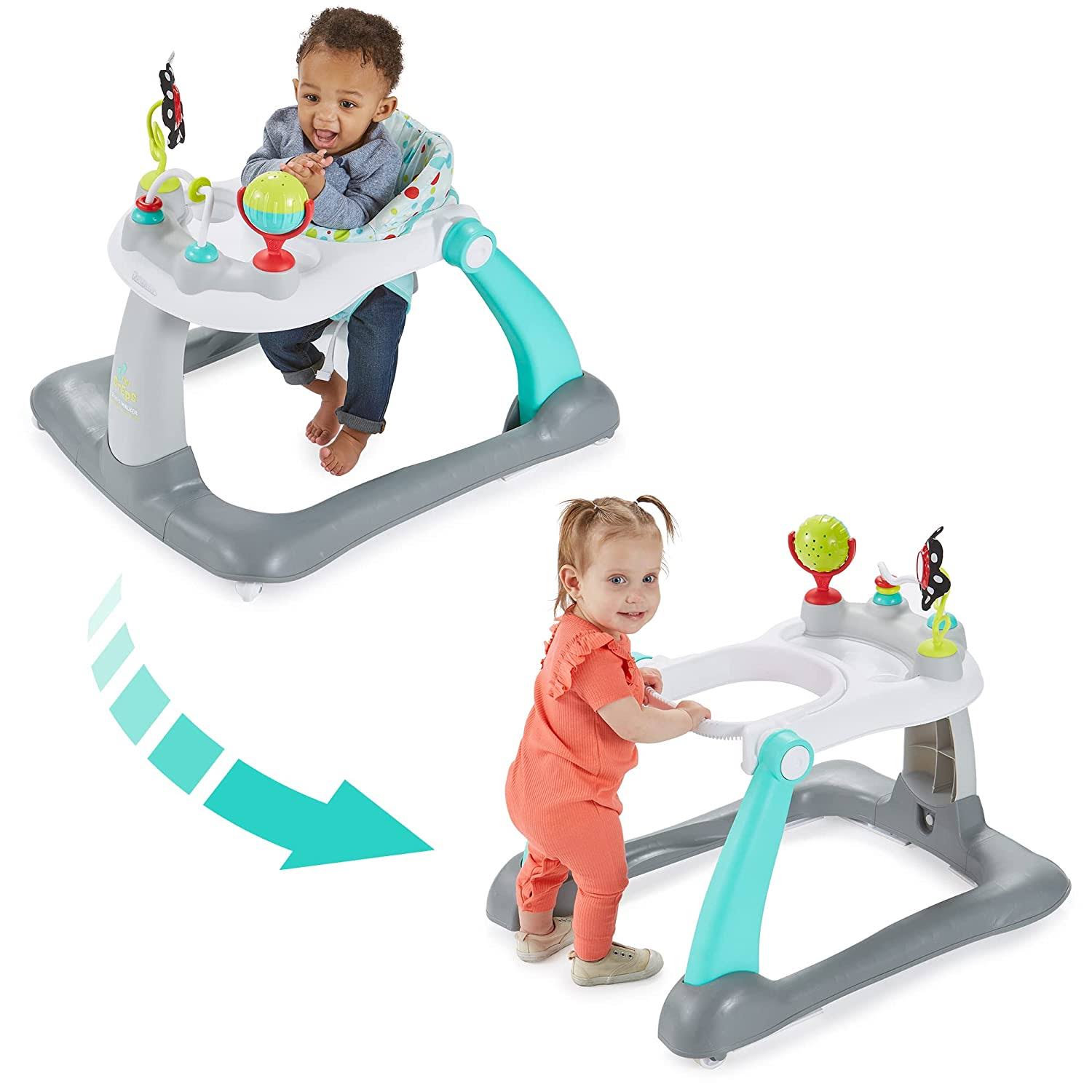 Kolcraft Tiny Steps 2-in-1 Infant and Baby Activity Baby Push Walker Foldable with Wheels, Seated or Walk-Behind for Baby Girl or Boy   Bubbles