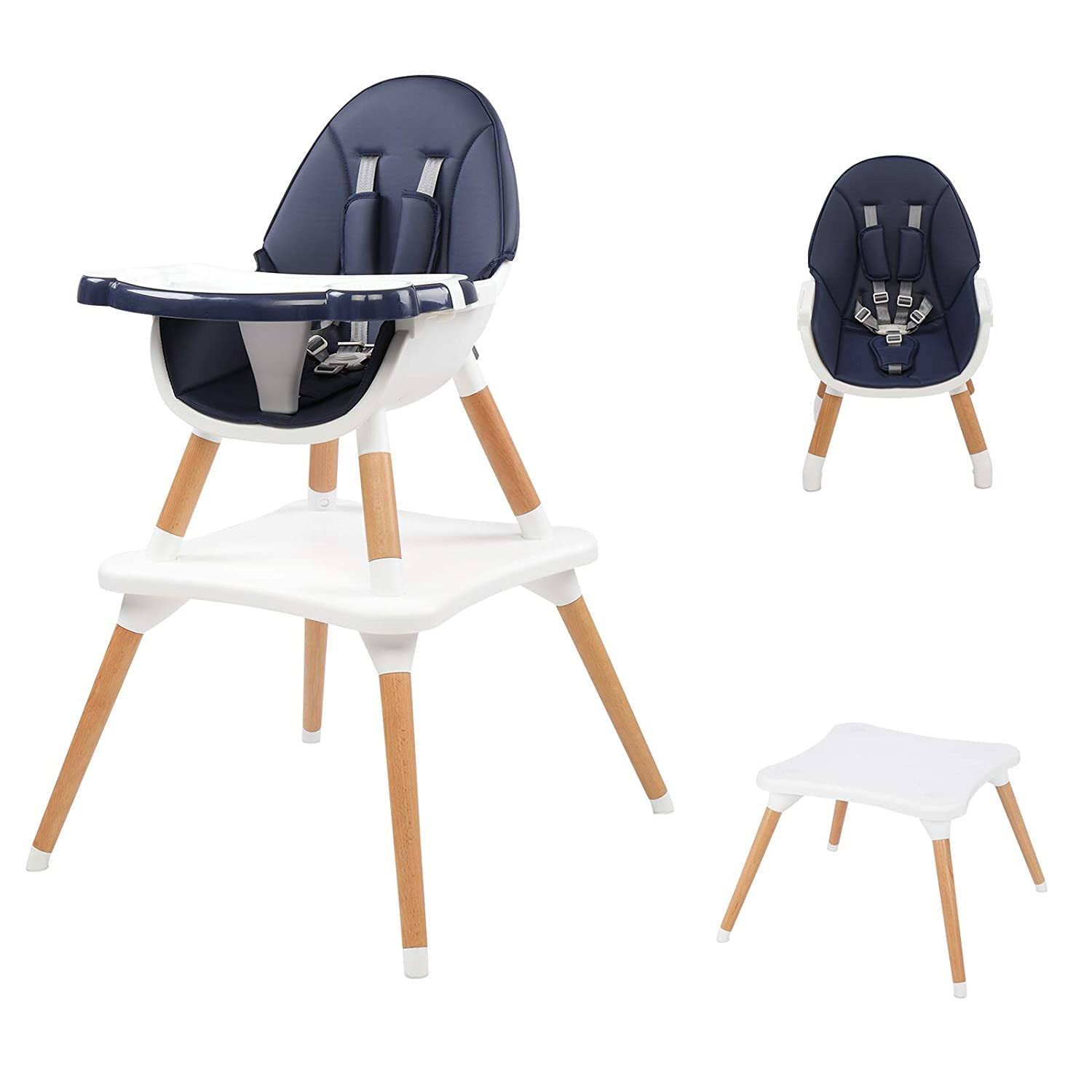 Ktaxon 5-in-1 Baby High Chair Infant Wooden Convertible Chair w/5-Point Seat Belt, Blue