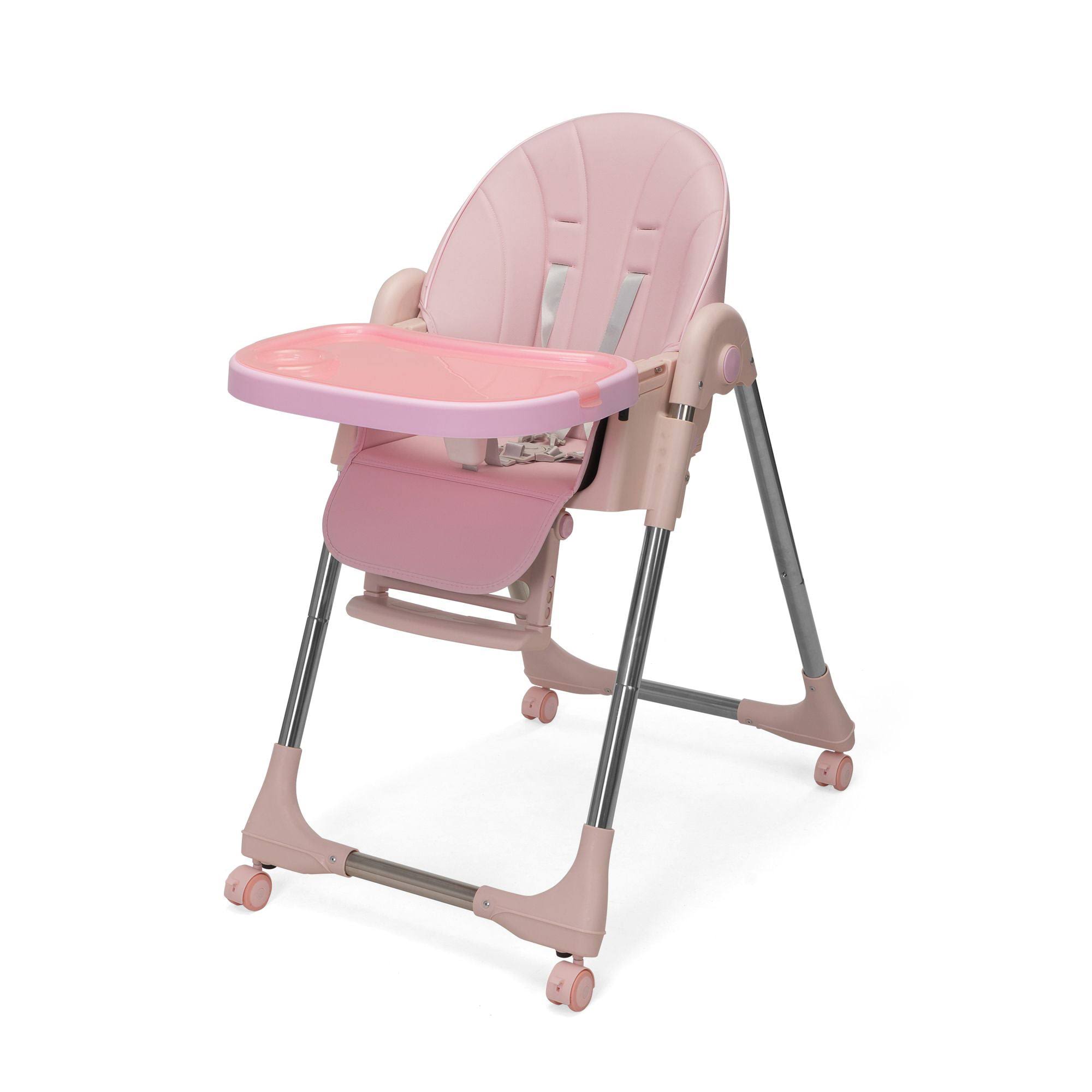 Foinwer 5-in-1 Baby Convertible Highchair Foldable Baby High Chair 4-Ways to Use Unisex, Removable Tray (Pink)
