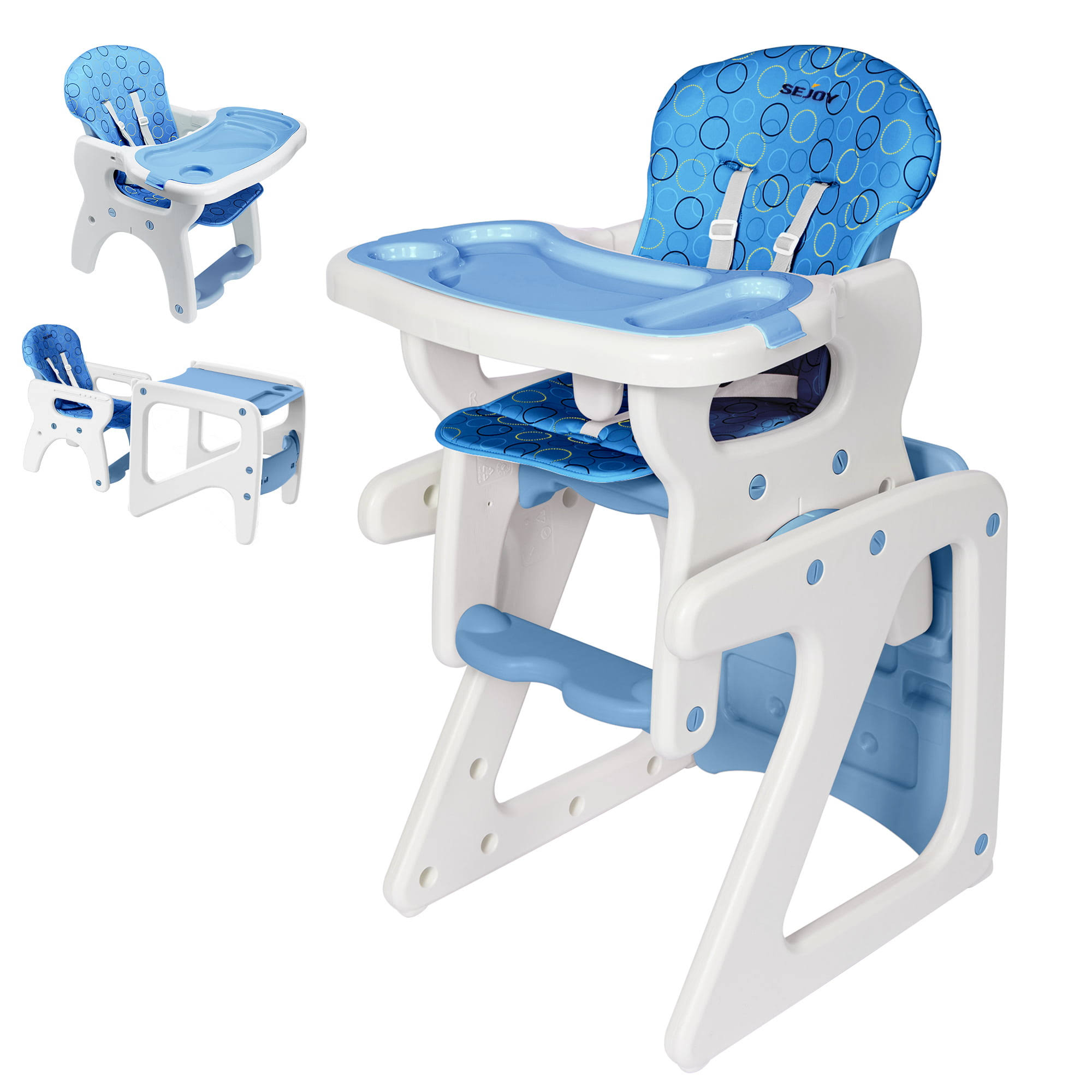 Sejoy 3 in 1 Baby High Chair Convertible Play Table Seat Booster Toddler Feeding Tray, Blue