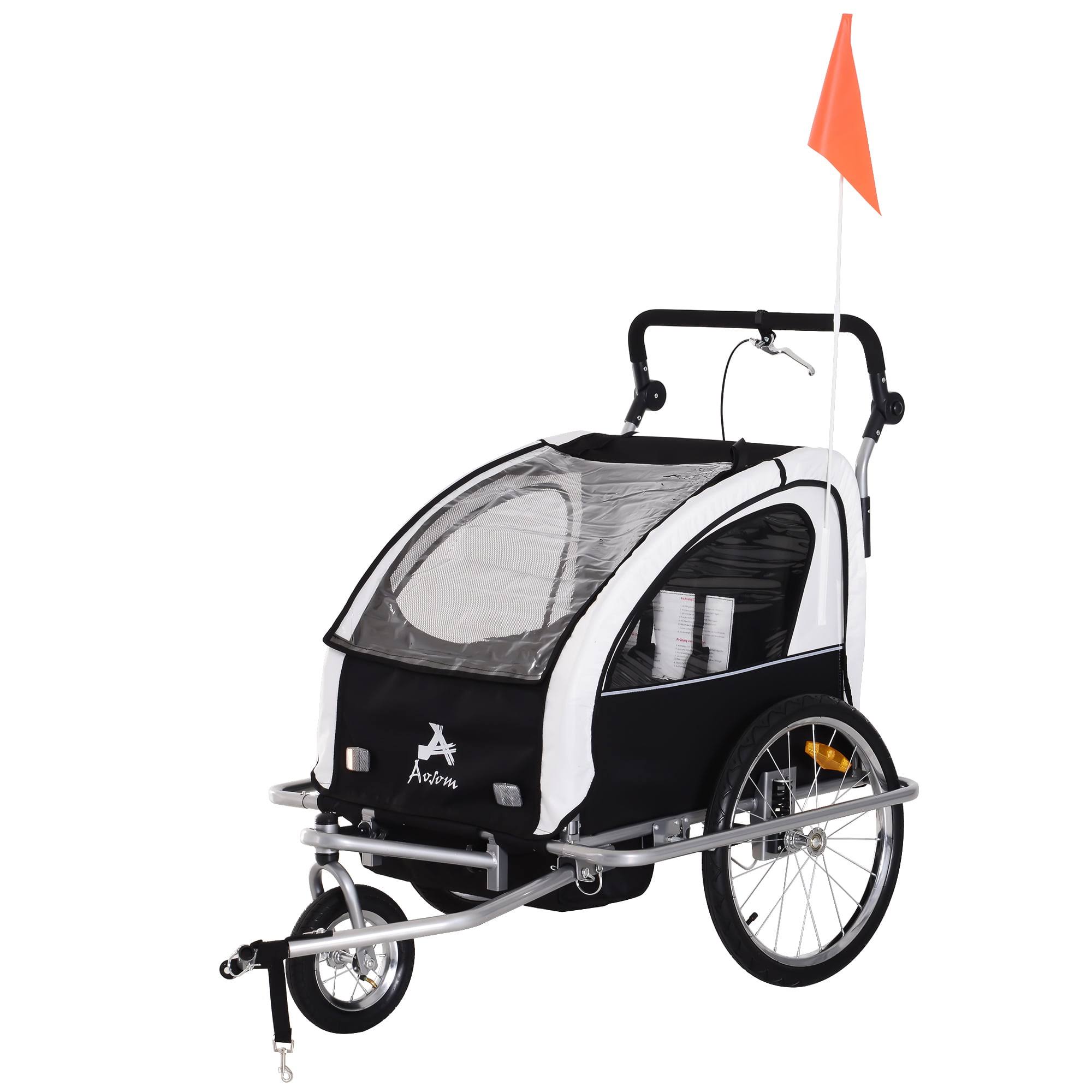 Aosom Elite 2-In-1 Child/ Pet Three-Wheel Bicycle Cargo Trailer   Jogger with 2 Safety Harnesses   Large Storage, White