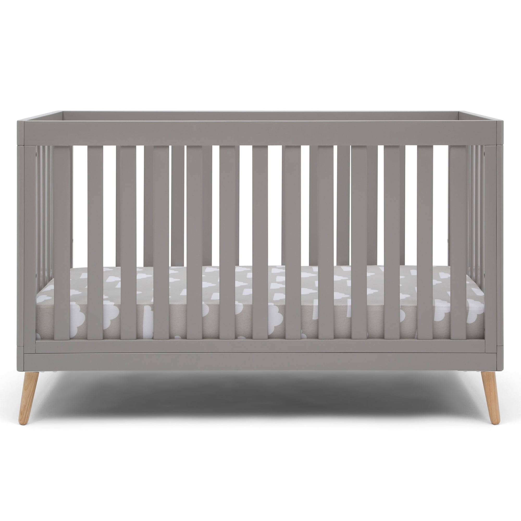 Essex 4-in-1 Convertible Baby Crib, Grey/Natural Legs