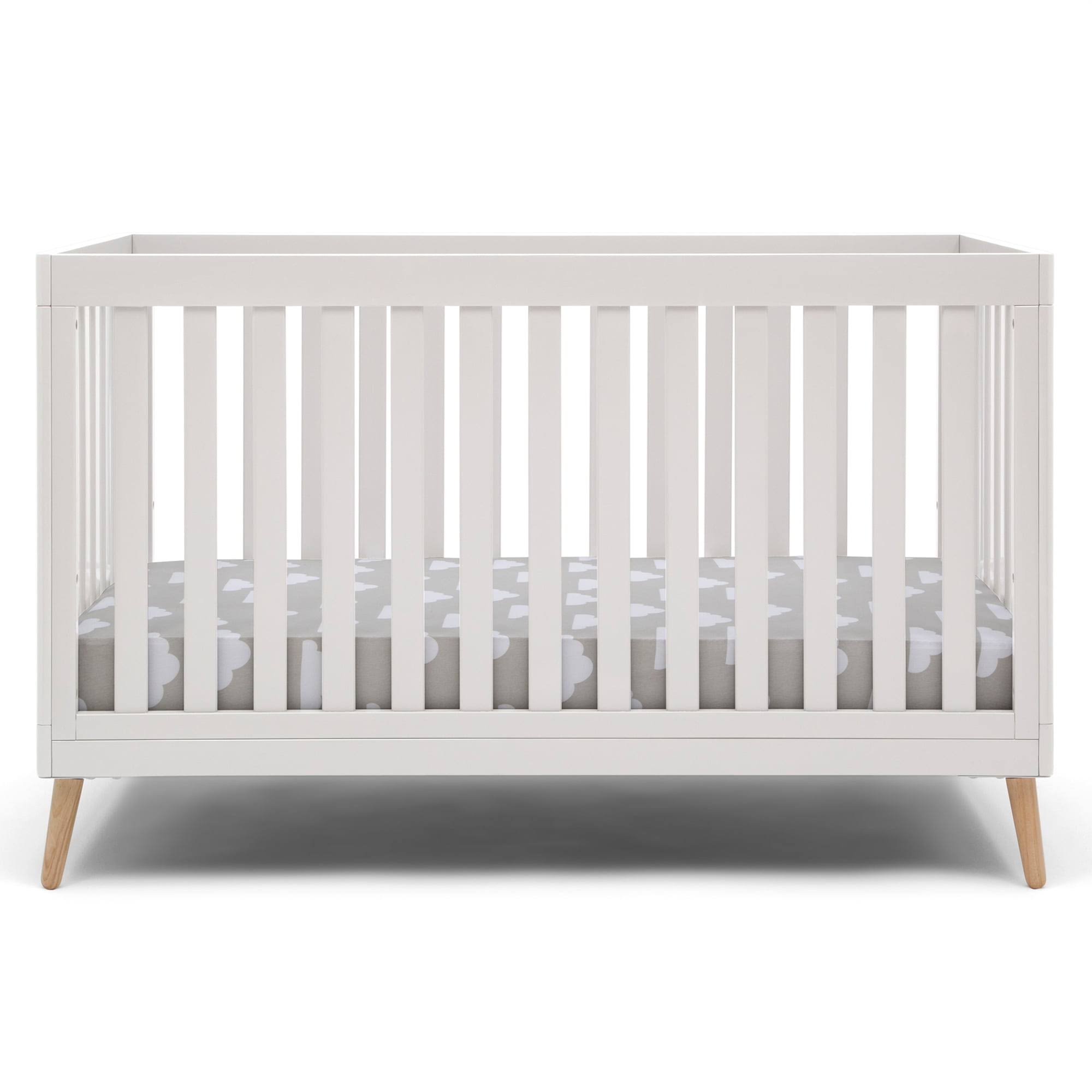 Essex 4-in-1 Convertible Baby Crib, Bianca White/Natural Legs
