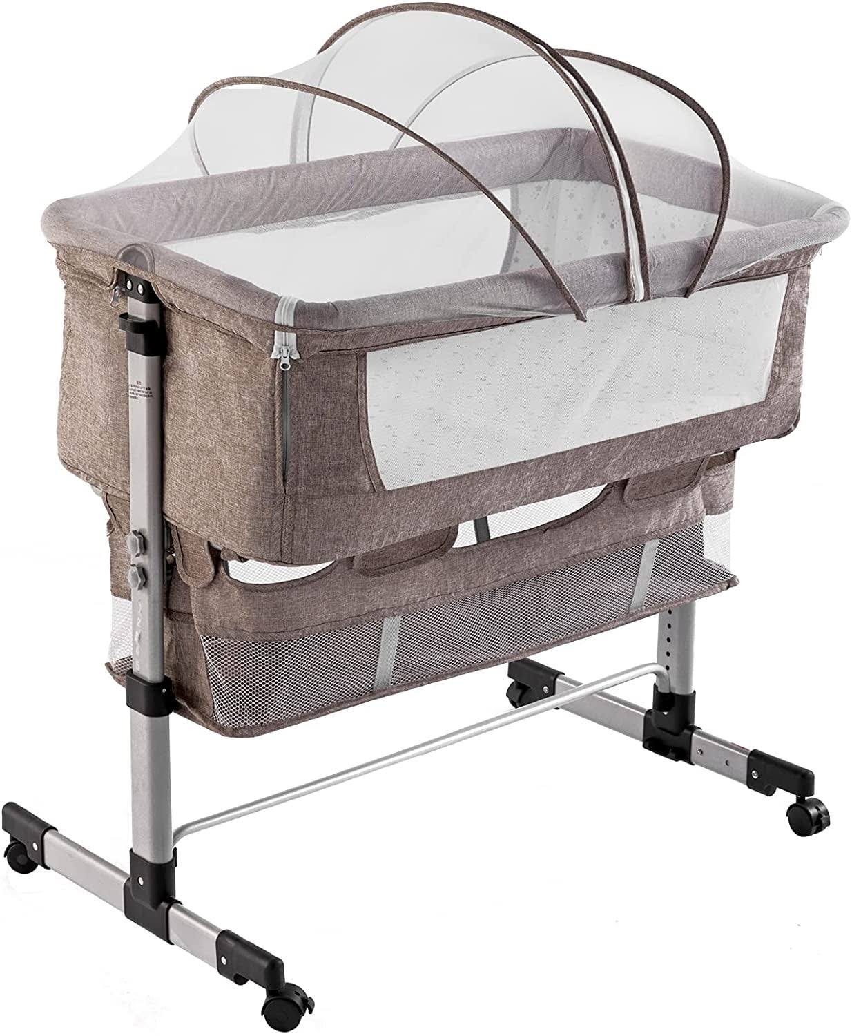 Lamberia 3 in 1 Bassinet for Baby, Easy Folding Sleeper with Mattress (Beige)