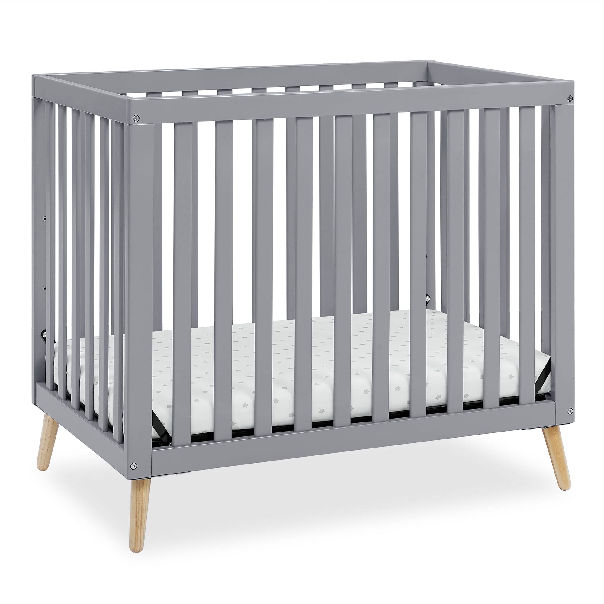 Essex Convertible Mini Baby Crib with Mattress, Grey/Natural