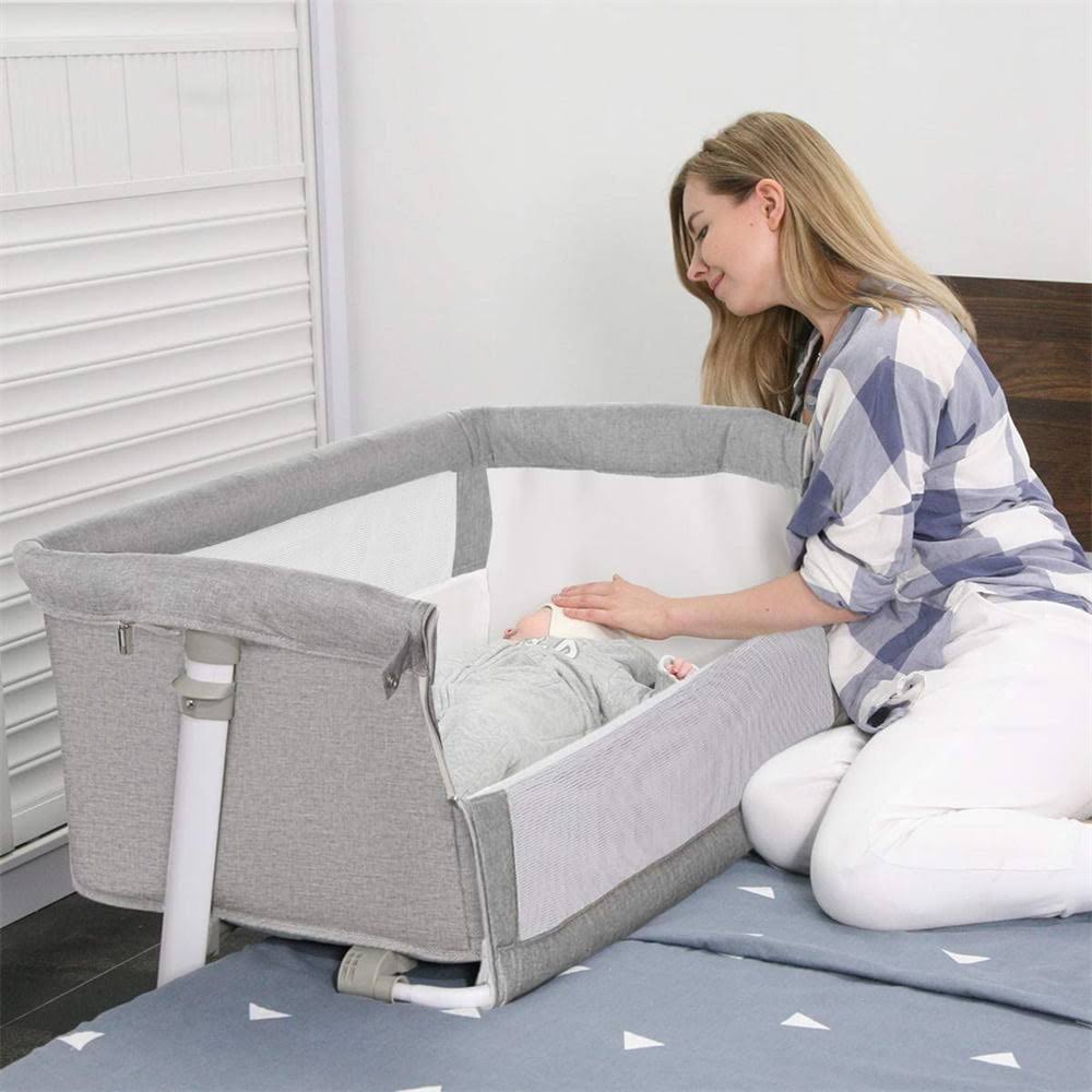 Baby Bassinet, Bedside Sleeper, Adjustable Portable Bed for Infant/ Newborn (Light Grey)