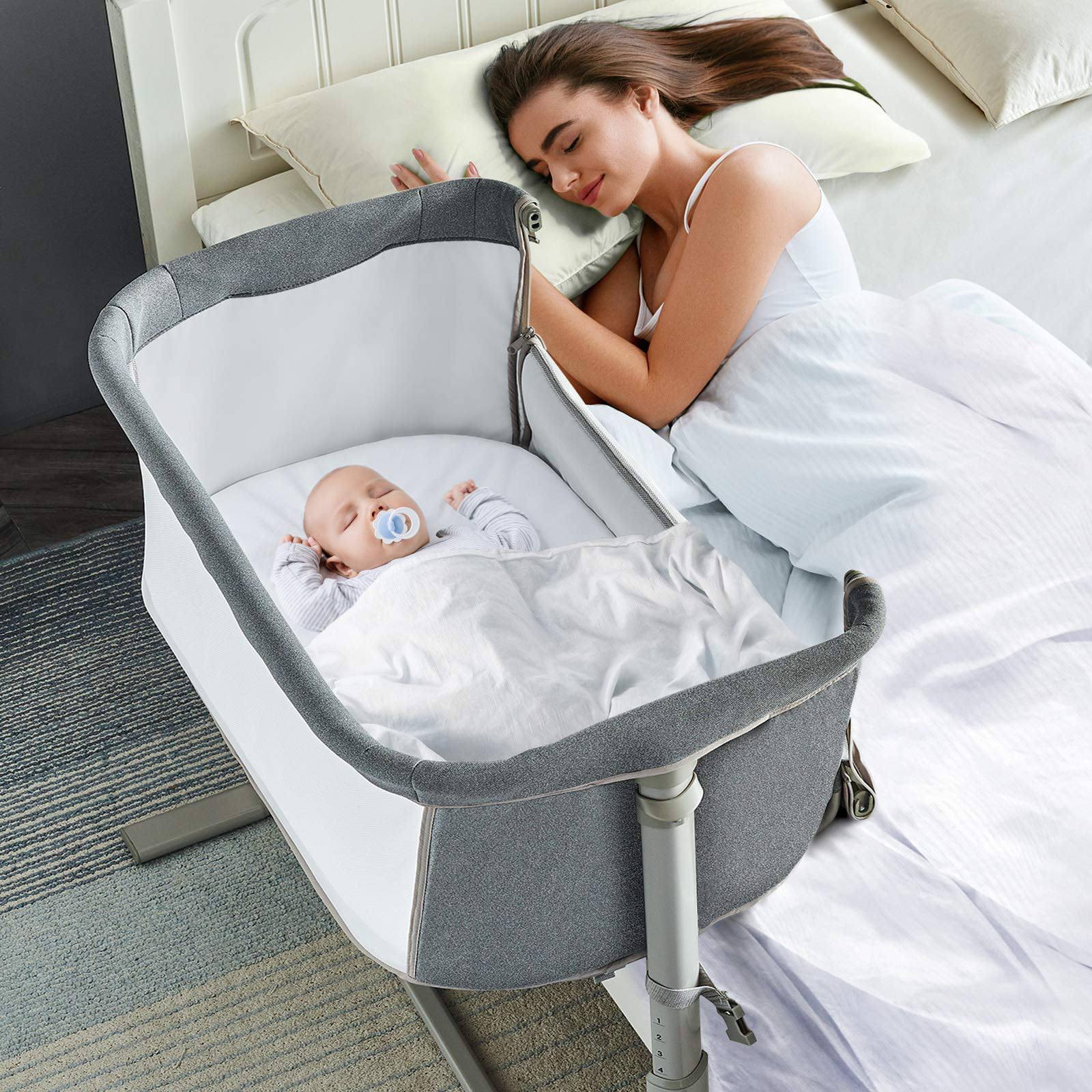 2 in 1 Baby Bassinet Bedside Sleeper Adjustable Bassinet Sleeper Portable Bedside Crib Easy to Assemble Bassinets for Newborn Infants Gray