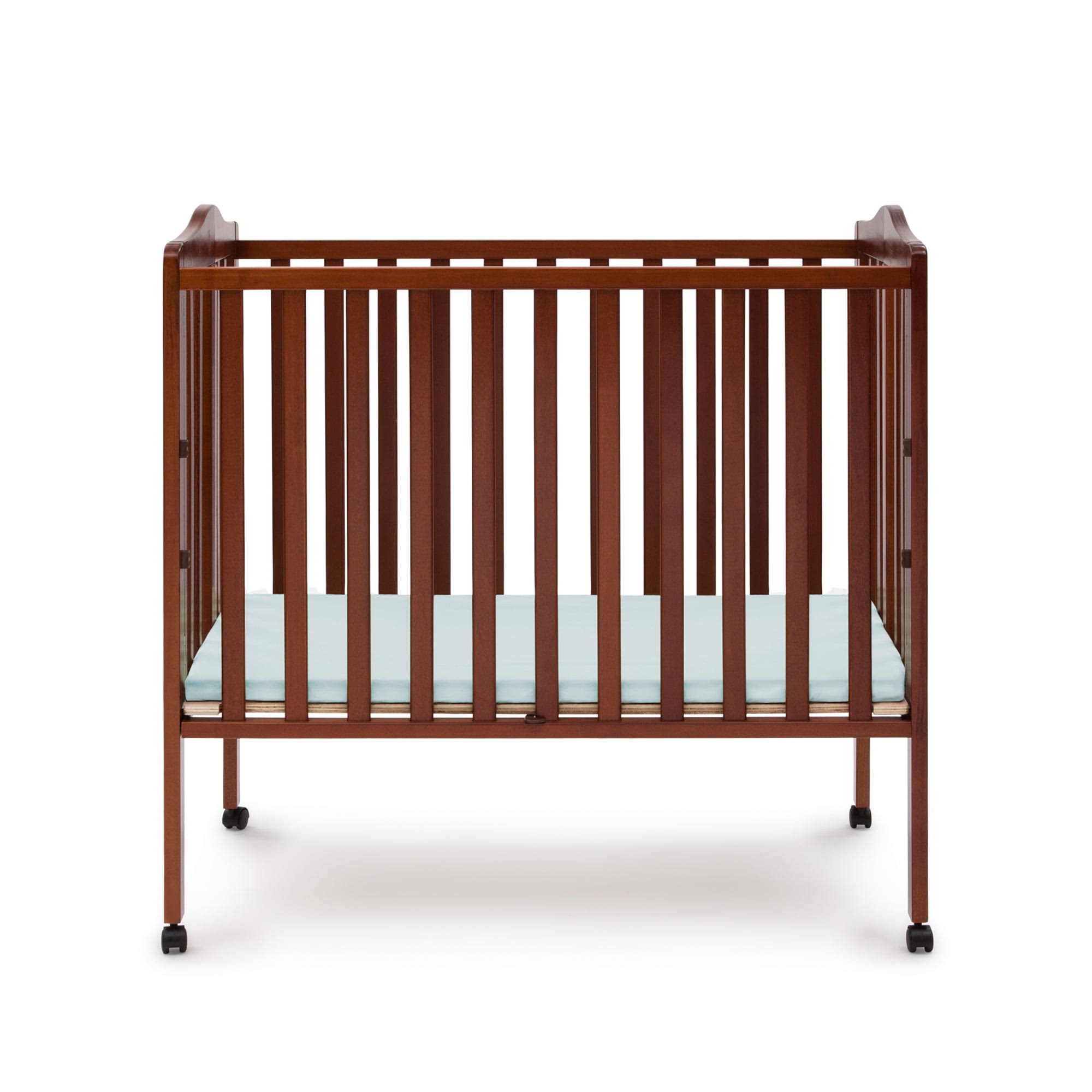 Folding Portable Baby Mini Crib with 1.5-inch Mattress, Cherry
