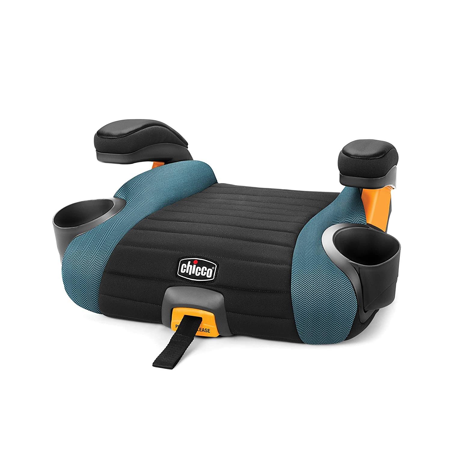 GoFit Plus Backless Booster Car Seat with Quick-Release Latch, Travel Booster Seat for Car, Portable Car Booster Seat for Children 40-110 lbs. | Stream/Blue
