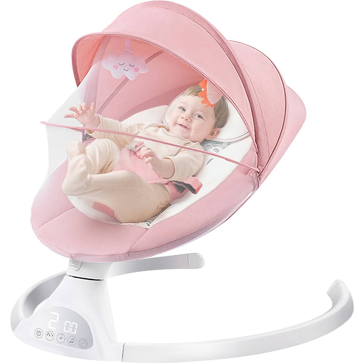 Baby Swing for Infants, Bluetooth Rocker, Newborn Electric Auto Swing Chair with 5 Gears   Time Set   Music, Pink