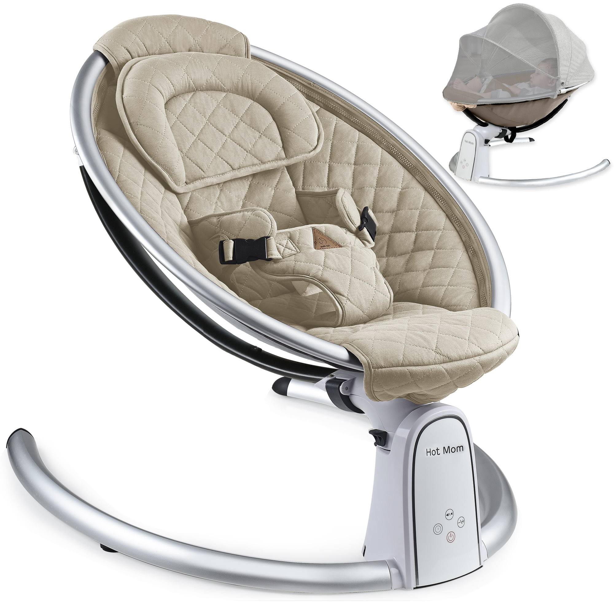 Hot Mom Electric Baby Bouncer, Bluetooth Baby Rocker with Intelligence Timing, Adjustable Seat Baby Bouncer for 0-12 Months, Beige