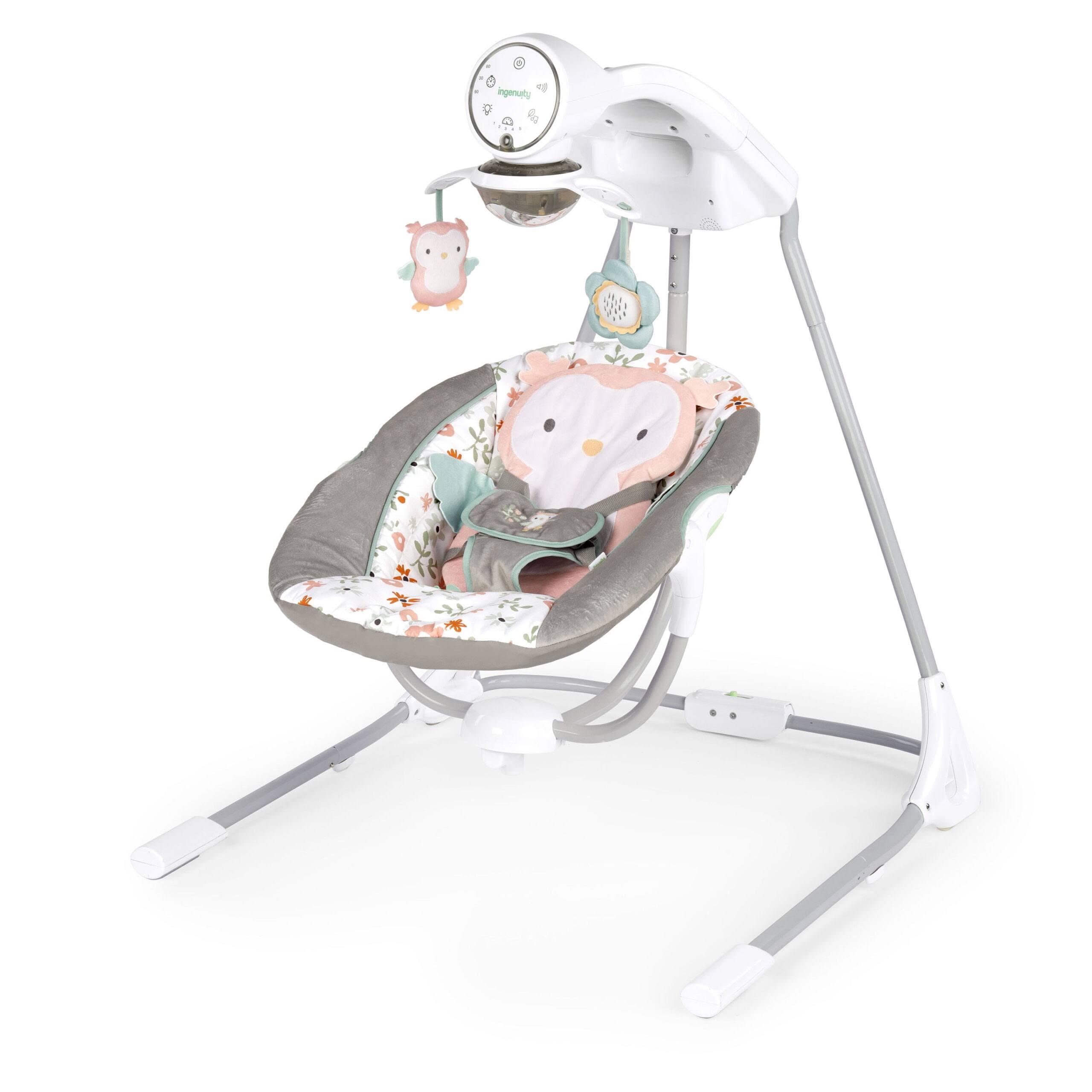 InLighten 5-Speed Baby Swing, Swivel Infant Seat, Nature Sounds, Lights   Nally