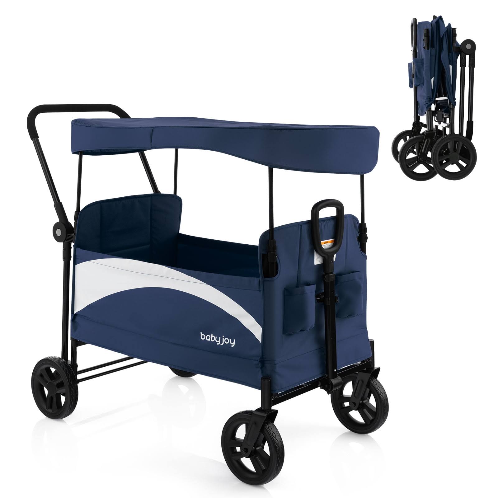 Infans 2-Seat Stroller Wagon Folding Baby Stroller w/ Adjustable Canopy   Handles Navy