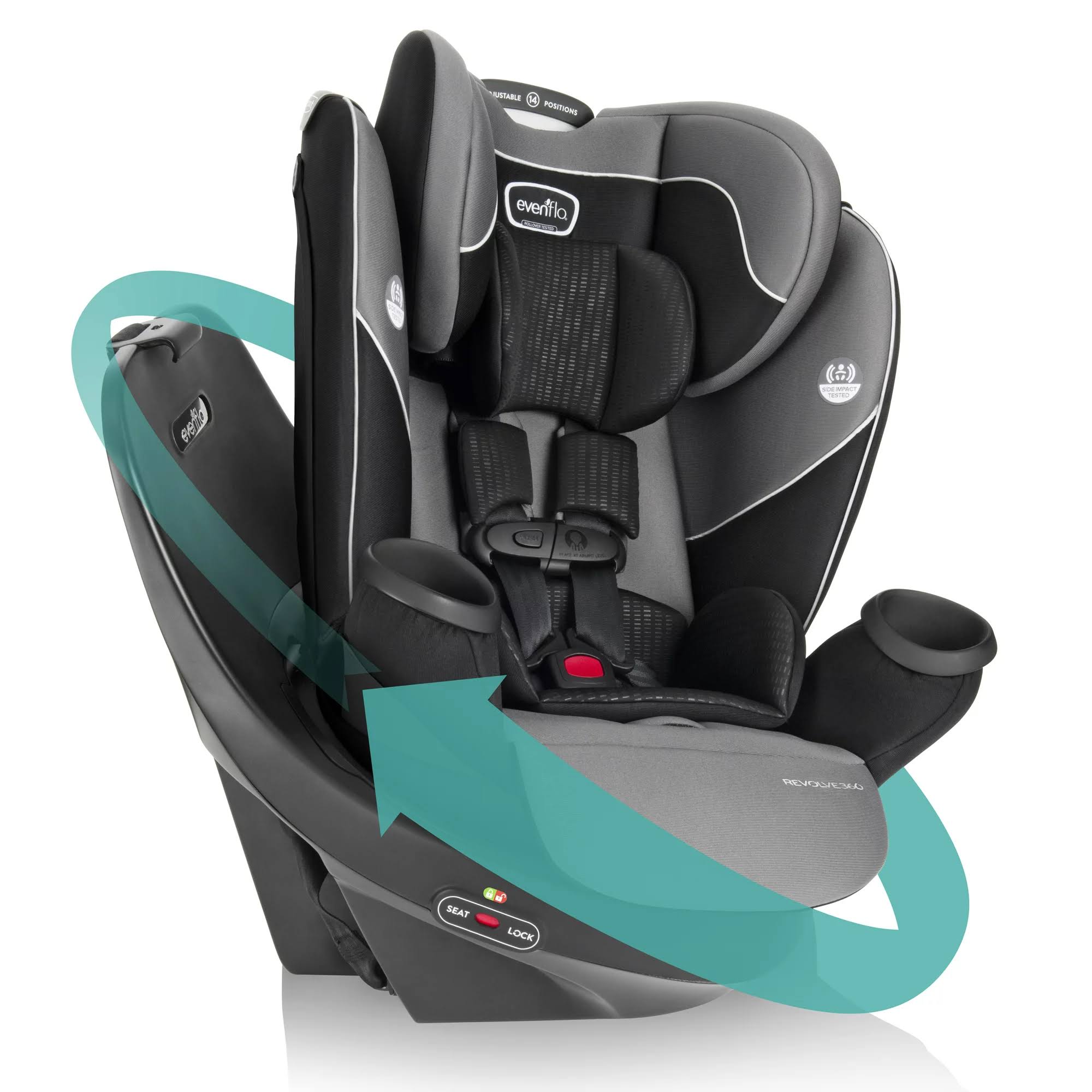 Revolve360 Rotational All-In-One, One-Time Install, 360-Degree Rotating Infant, Forward-Facing, Booster Modes 10-Year Convertible Car Seat, Amherst Gray