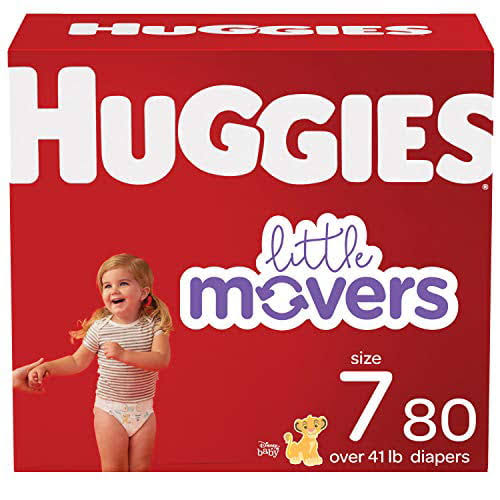 Baby Diapers Size 7 Ct Little Movers, White, 80 Count