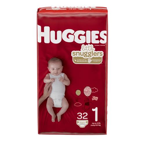 Little Snugglers Baby Diapers, 32 Ct, Pack of 4, Size 1 (up to 14 lb)
