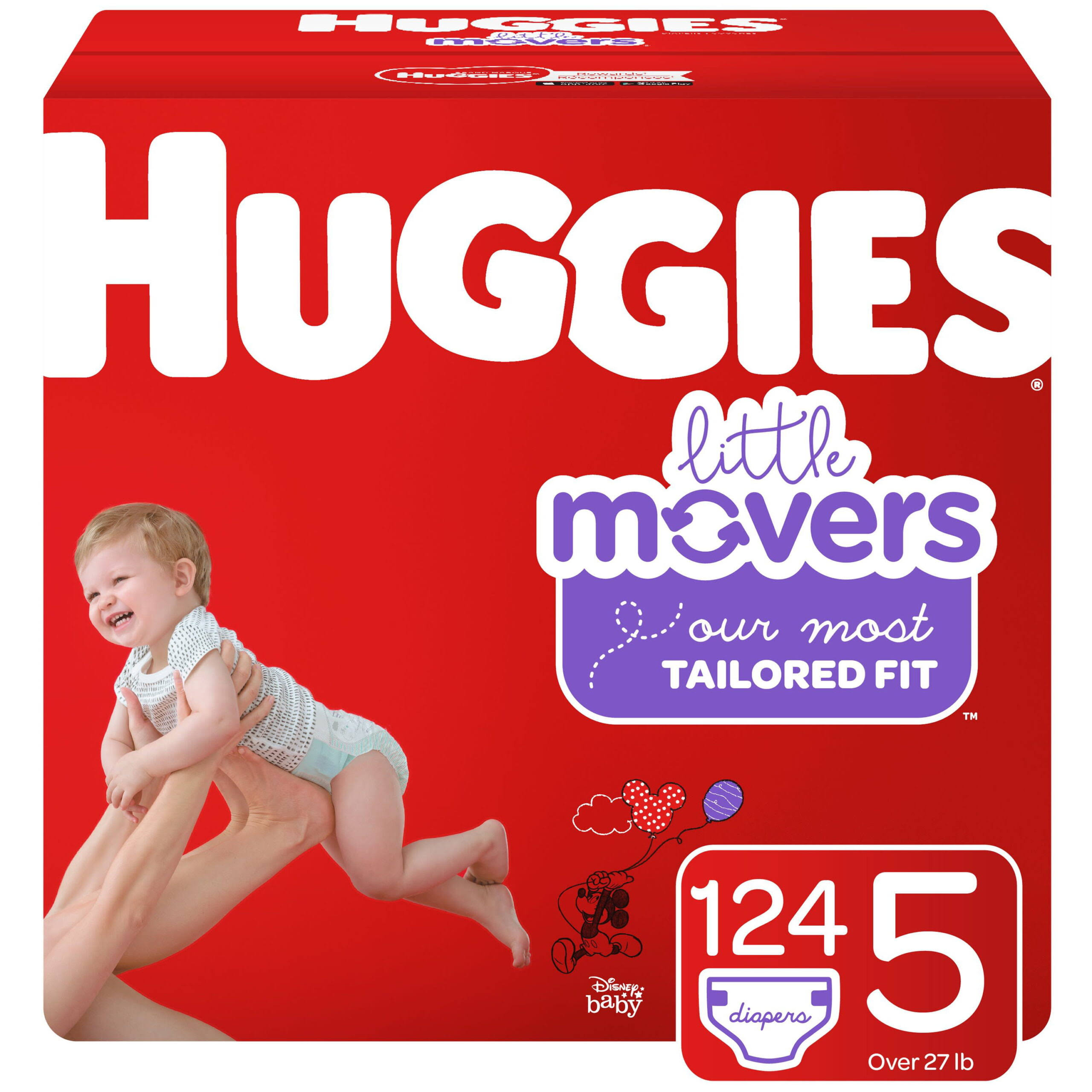 Little Movers Baby Diapers, Size 5, 124 Ct, One Month Supply