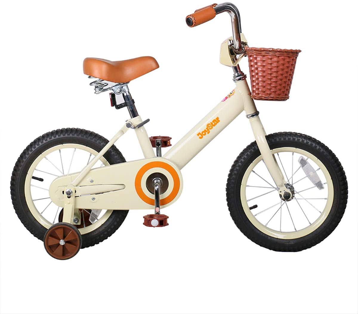 JOYSTAR Vintage 12 Inch Kids Bike with Basket   Training Wheels for 2-7 Years Old Girls   Boys (Green, Beige   Pink)