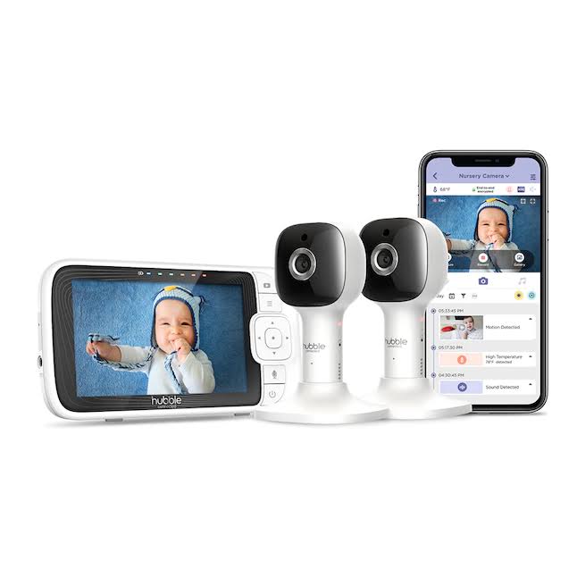 HUBBLE CONNECTED Nursery Pal Cloud Twin-5  Smart Baby Monitor with Camera and Audio-Dual Wireless Monitoring System-Two-Way Intercom, Night Light, Sleep Trainer, Room Temp   Lullabies,White,2-Cameras