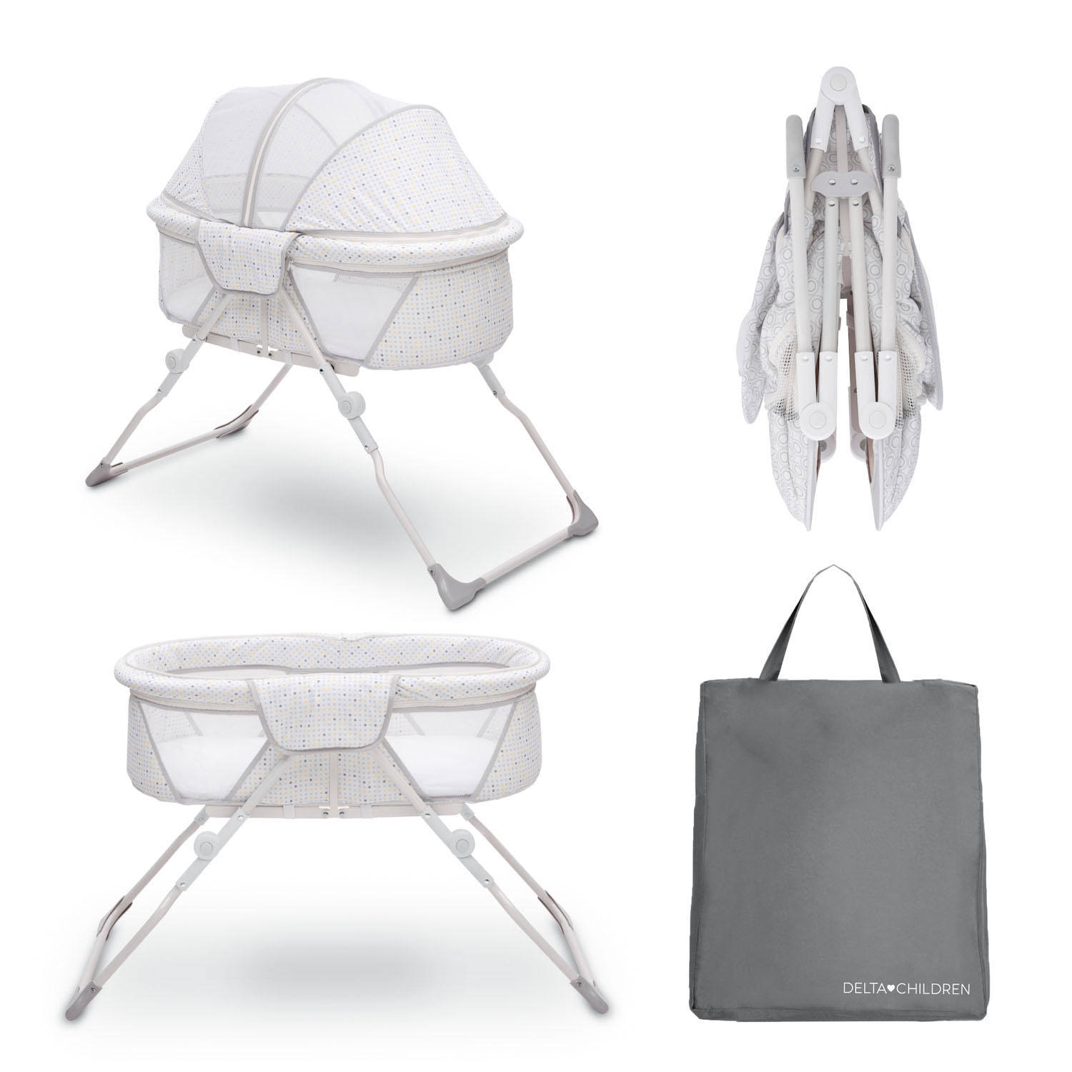 EZ Fold Ultra Compact Travel Bassinet, Mirage, White Gray