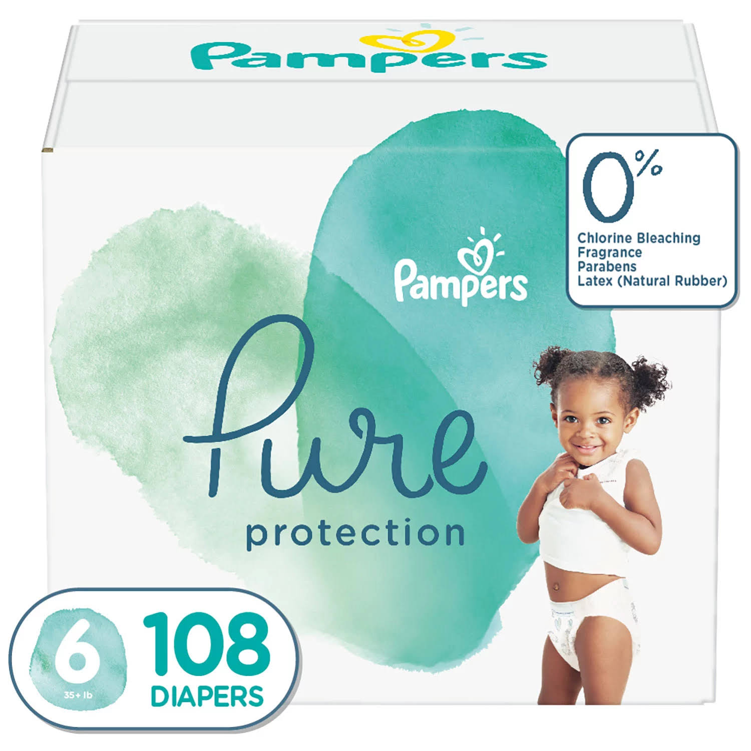 Diapers Size 6, 108 Count   Pampers Pure Protection Hypoallergenic Disposable Baby Diapers for Sensitive Skin, Fragrance Free, (Packaging May Vary)