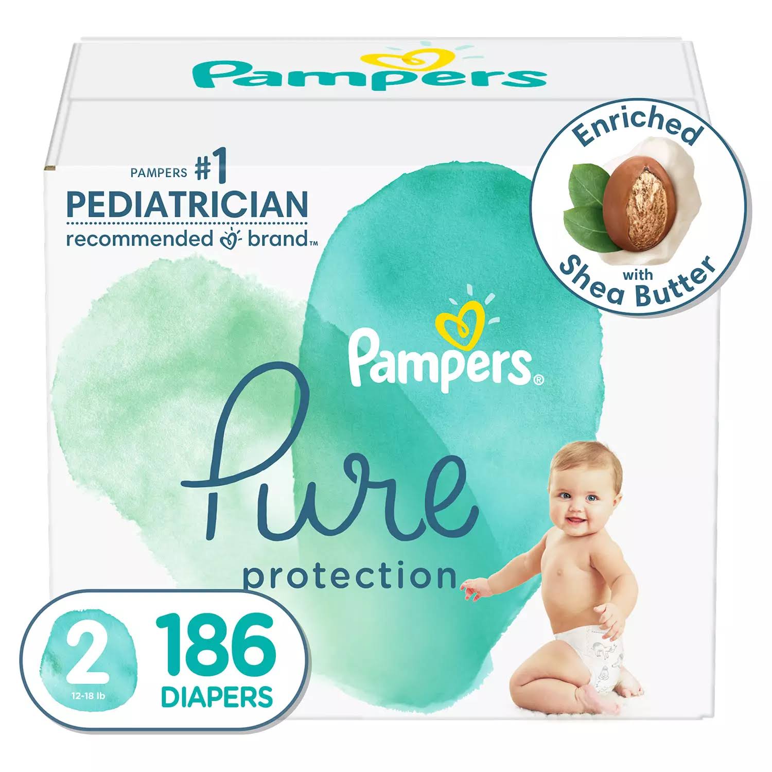 Diapers Size 2, 186 Count   Pampers Pure Protection Hypoallergenic Disposable Baby Diapers for Sensitive Skin, Fragrance Free, (Packaging May Vary)