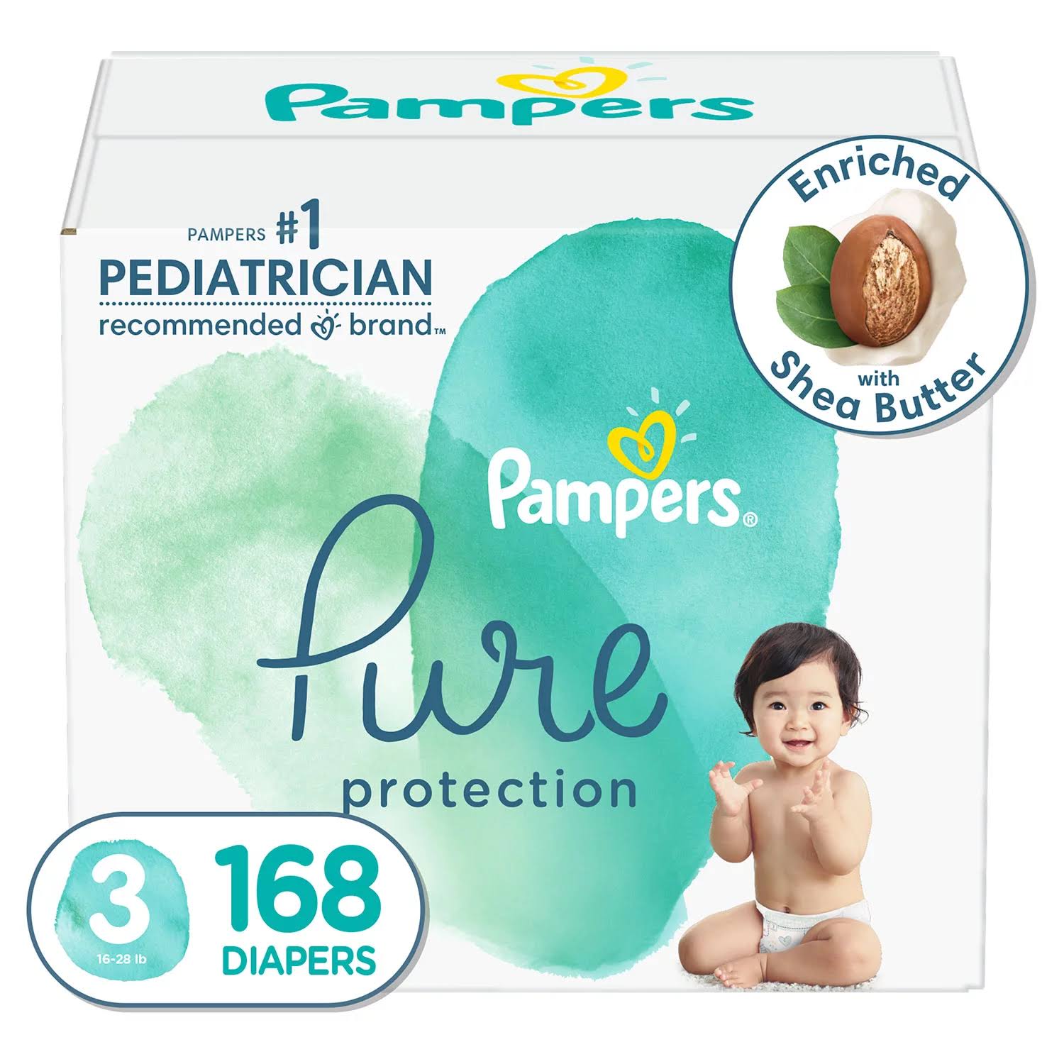 Diapers Size 3, 168 Count   Pampers Pure Protection Hypoallergenic Disposable Baby Diapers for Sensitive Skin, Fragrance Free, (Packaging May Vary)