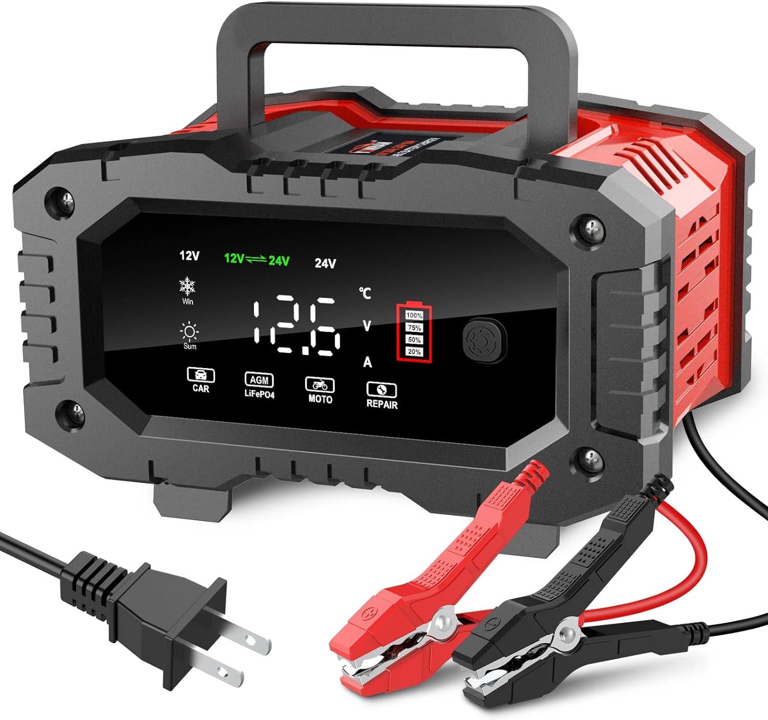 YONHAN 20 Amp Car Battery Charger, 12V/20A and 24V/10A LiFePO4 Lead Acid(AGM/Gel/SLA) Battery Charger Automotive Trickle Charger Battery Maintainer for Car Truck Motorcycle Lawn Mower