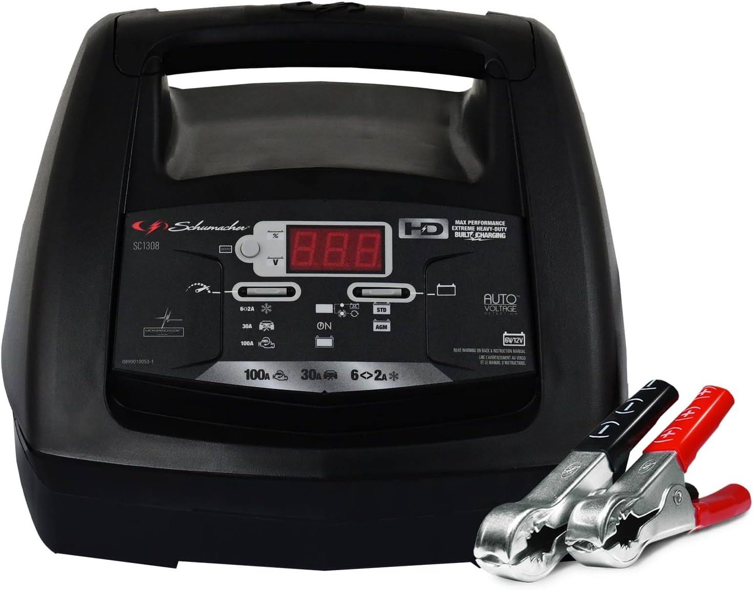 Electric SC1308 Fully Automatic Jump Starter   Battery Charger for Motorcycle, Power Sport, Lawn Tractor, Car, SUV, Truck   Boat Batteries, 100 Cranking Amps, 6-Volt, 12-Volt, Black, 1 unit