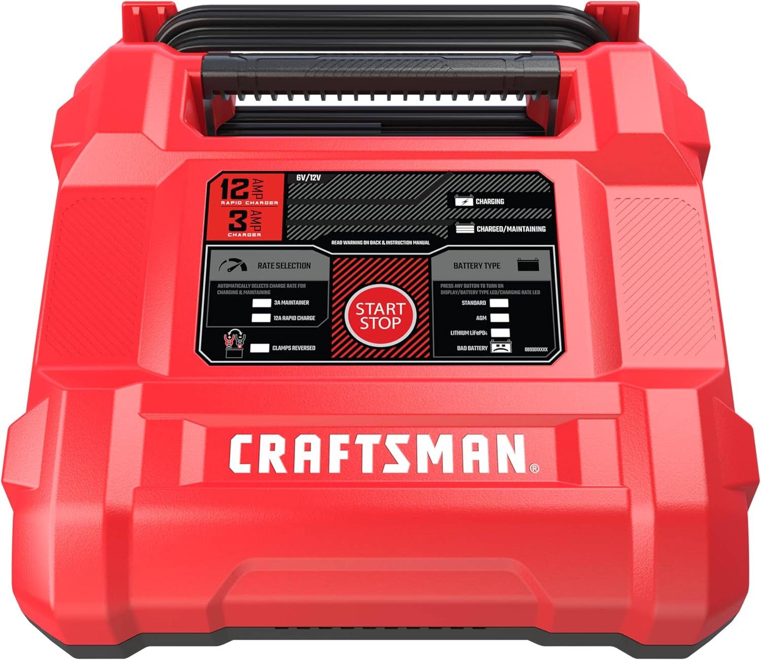 Craftsman CMXCESM258 Fully Automatic Automotive Battery Charger and Maintainer for Car, SUV, Truck, and Boat Batteries, 12 Amps, 6-Volt, 12-Volt, Red, 1 Unit