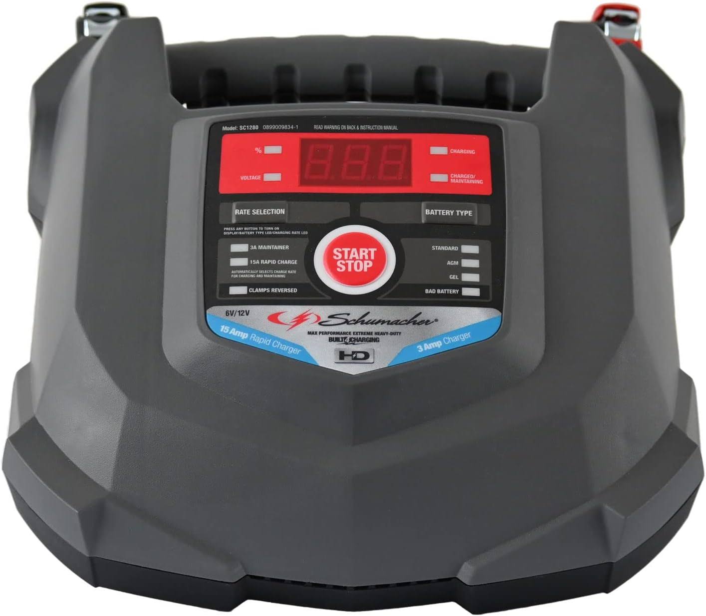 Electric SC1280 Fully Automatic Battery Charger and Maintainer for Motorcycles, Power Sports, Lawn Tractors, Cars, SUVs, Trucks, and Boats, 15 Amps, 6 Volt, 12 Volt, Black, 1 Unit