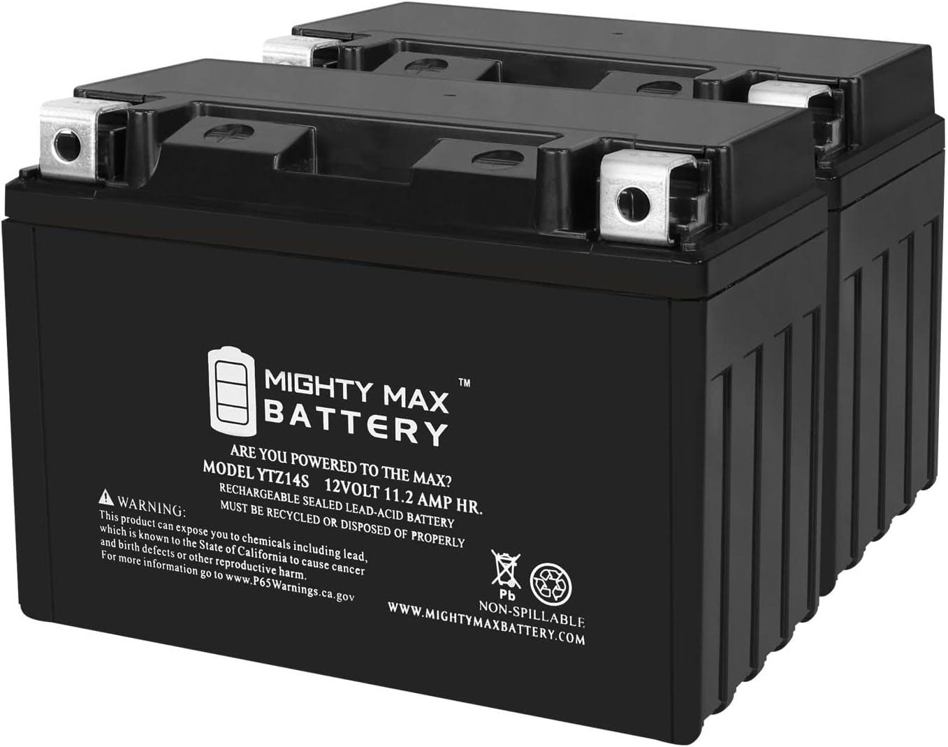 Mighty Max Battery YTZ14S -12 Volt 11.2 AH, 230 CCA, Rechargeable Maintenance Free SLA AGM Motorcycle Battery   Pack of 2