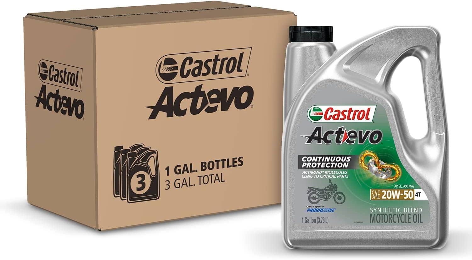 Castrol Actevo 4T 20W-50 Synthetic Blend Motorcycle Oil, 1 Gallon, Pack of 3