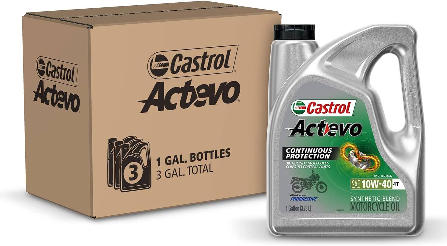 Castrol Actevo 10W-40 4T Synthetic Blend Motorcycle Oil, 1 Gallon, Pack of 3