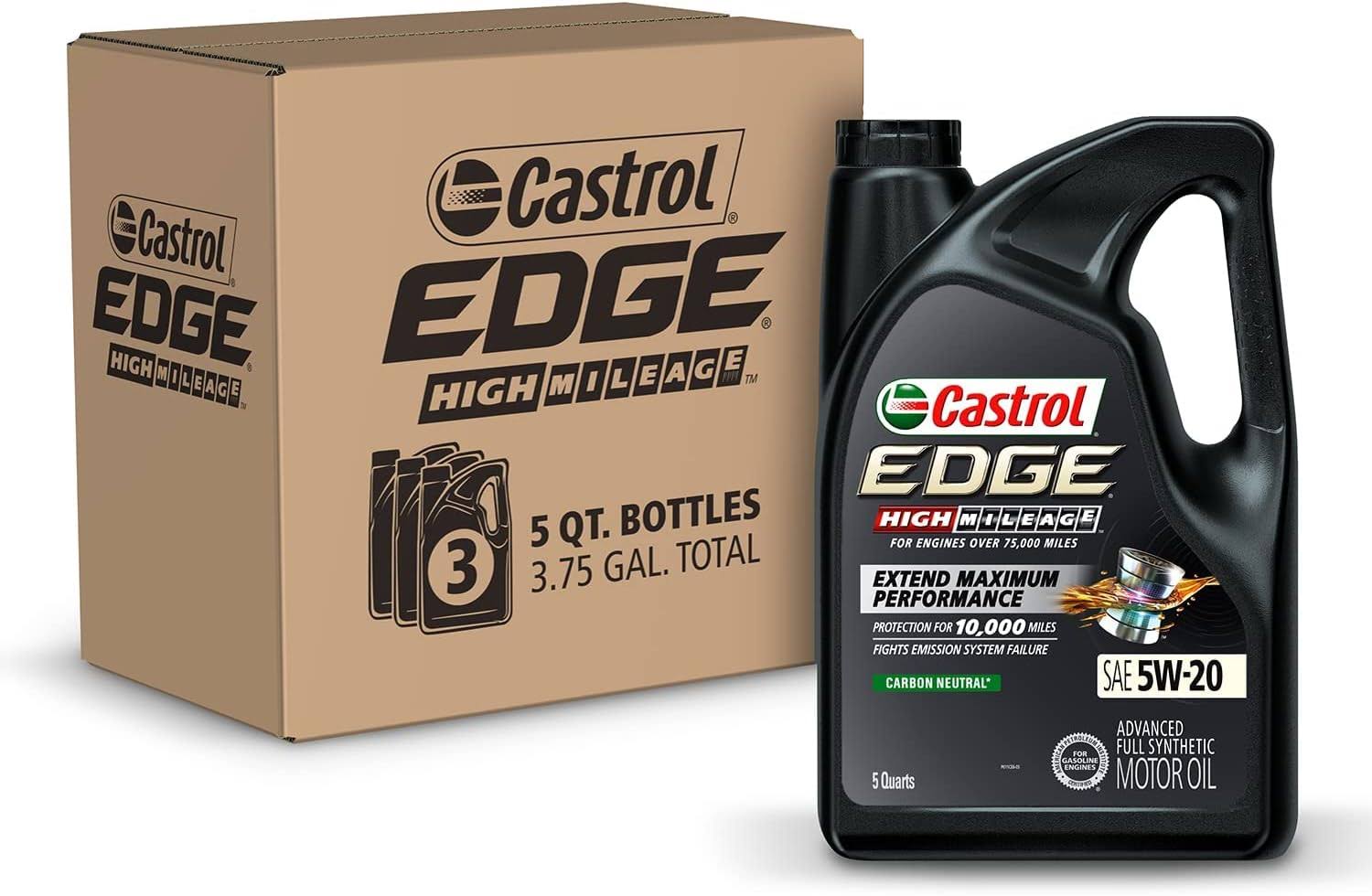 Castrol Edge High Mileage 5W-20 Advanced Full Synthetic Motor Oil, 5 Quarts, Pack of 3