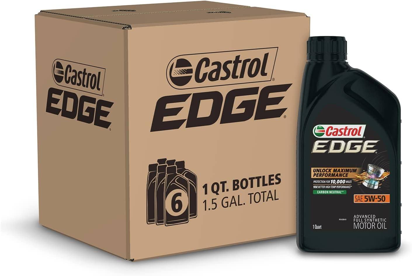 Castrol Edge 5W-50 Advanced Full Synthetic Motor Oil, 1 Quart, Pack of 6