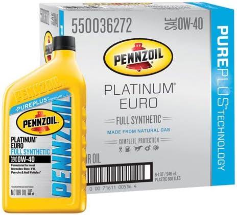Pennzoil 550036272-6PK Platinum Euro SAE 0W-40 Full Synthetic Motor Oil   1 Quart (Case of 6)