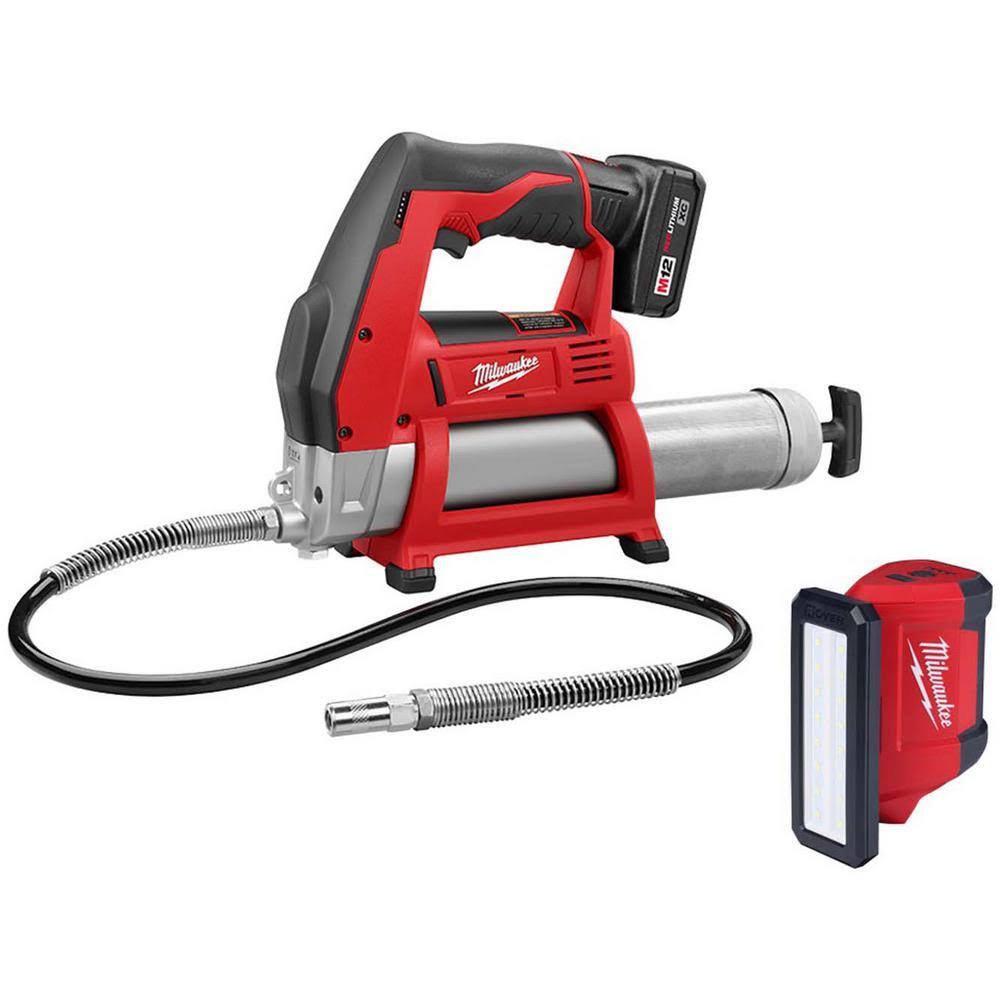 2446-21XC-2367-20 M12 12-Volt Lithium-Ion Cordless Grease Gun Kit with One 3.0 Ah Battery, Charger and Tool Bag w/M12 ROVER Service Light
