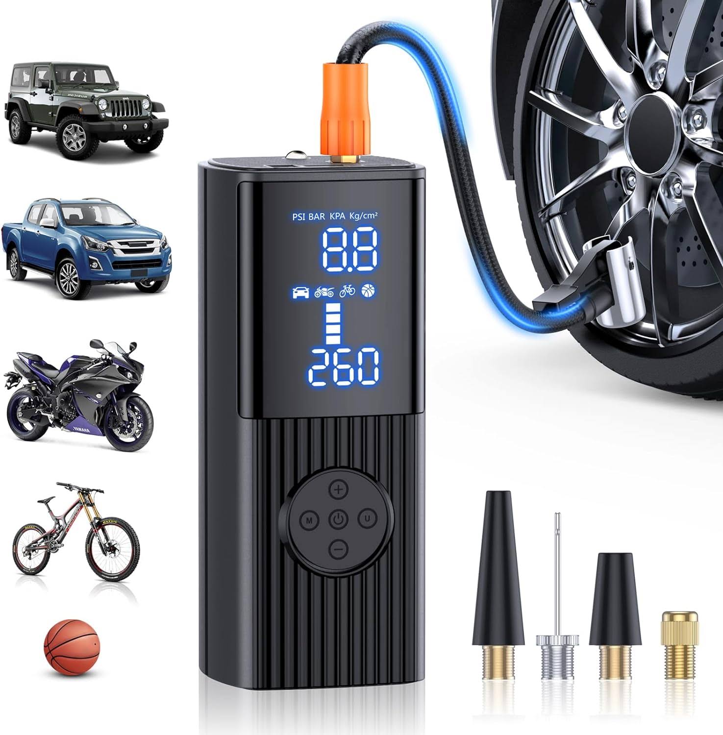 Tire Inflator Portable Air Compressor   180PSI   20000mAh Portable Air Pump, Accurate Pressure LCD Display, 3X Fast Inflation for Cars, Bikes   Motorcycle Tires, Balls.