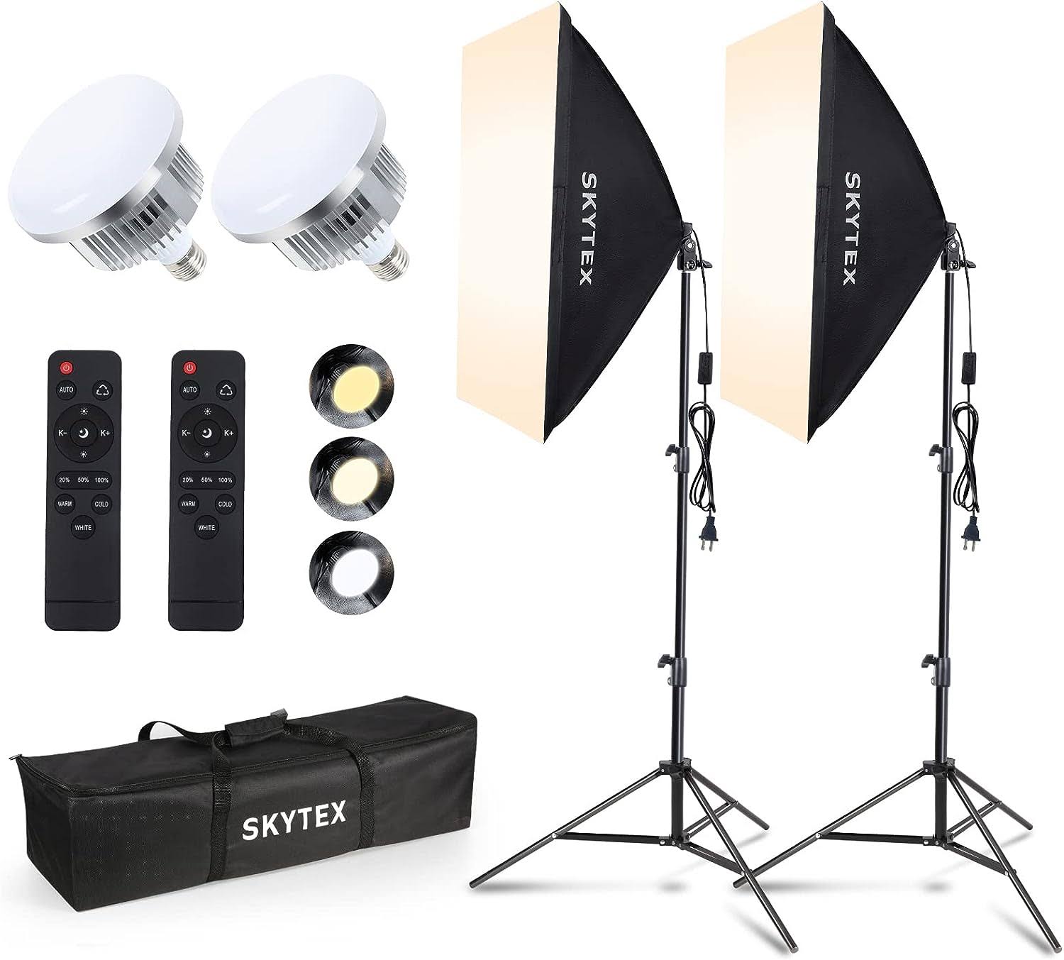 Skytex Softbox Lighting Kit, skytex Continuous Photography Lighting Kit with 2x20x28in Soft Box | 2X 85W 2700-6400K E27 LED Bulb, Photo Studio Lights Equipment for Camera Shooting, Video Recording…