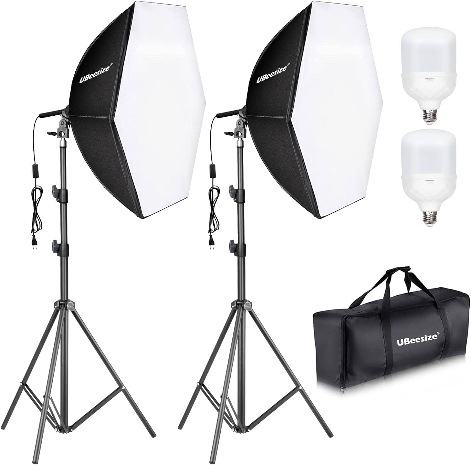 UBeesize Softbox Photography Lighting Kit, 30 X30  Professional Softbox Lighting Kit with 2pcs 40W E26 Socket 8000K Bulbs, Continuous Lighting Kit for Portraits Advertising Shooting, Video Recording