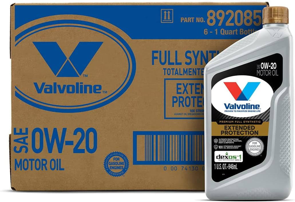 Valvoline Extended Protection SAE Full Synthetic Motor Oil SAE 0W-20 1 QT, Case of 6