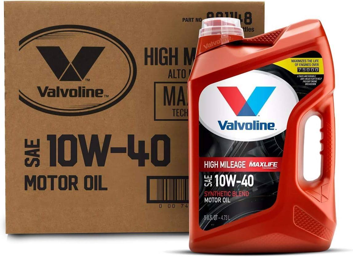 Valvoline High Mileage with MaxLife Technology SAE 10W-40 Synthetic Blend Motor Oil 5 QT, Case of 3 (Packaging May Vary)