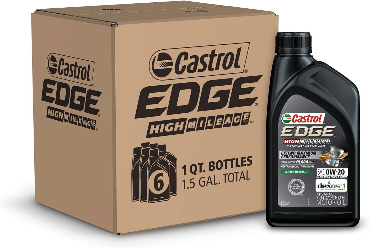 Castrol EDGE High Mileage 0W-20 Advanced Full Synthetic Motor Oil, 1 Quart, Pack of 6