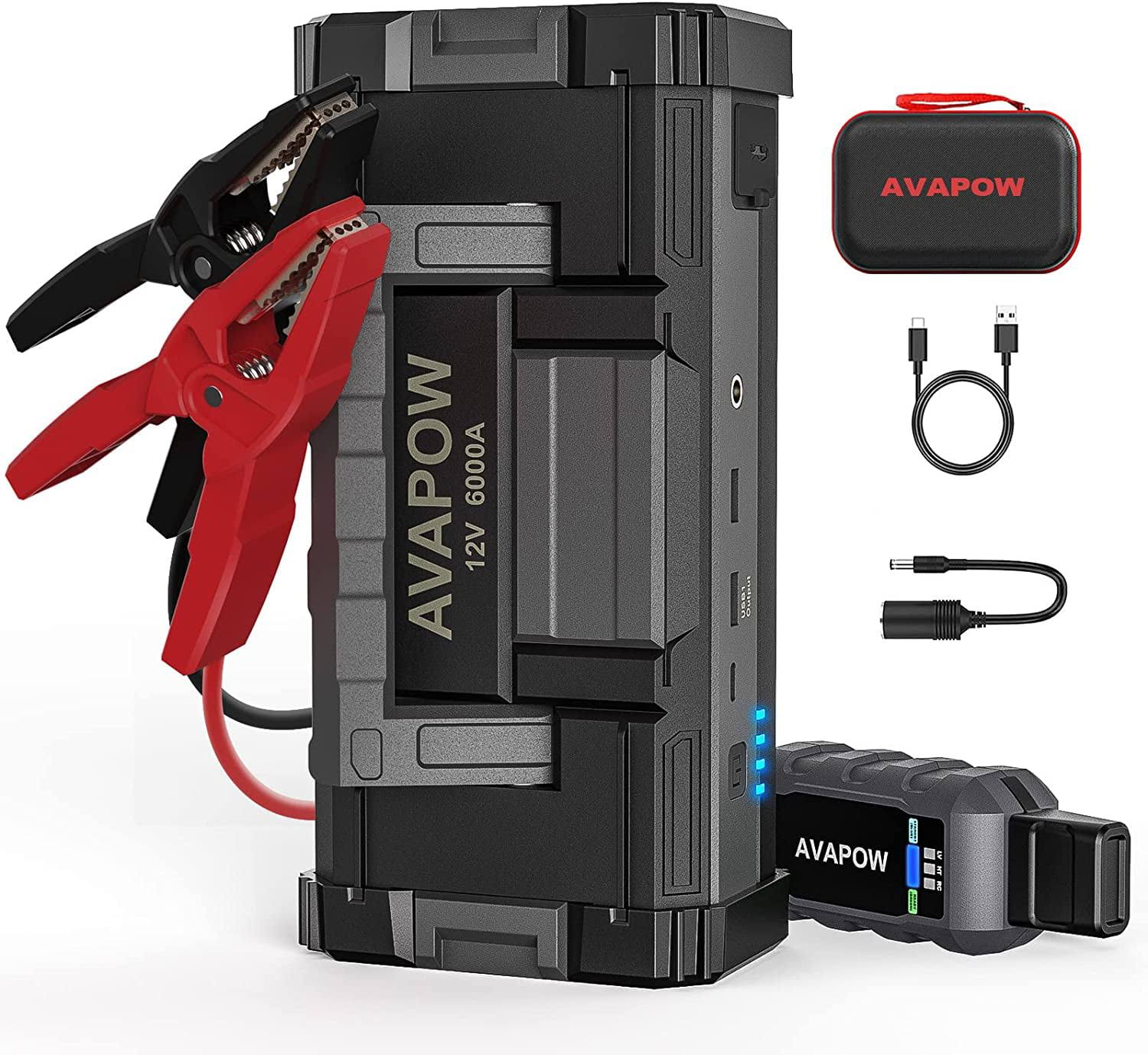 AVAPOW 6000A Car Battery Jump Starter (for All Gas or Upto 12L Diesel) Powerful Car Jump Starter with Dual USB Quick Charge and DC Output,12V Jump Pack with Built-in LED Bright Light