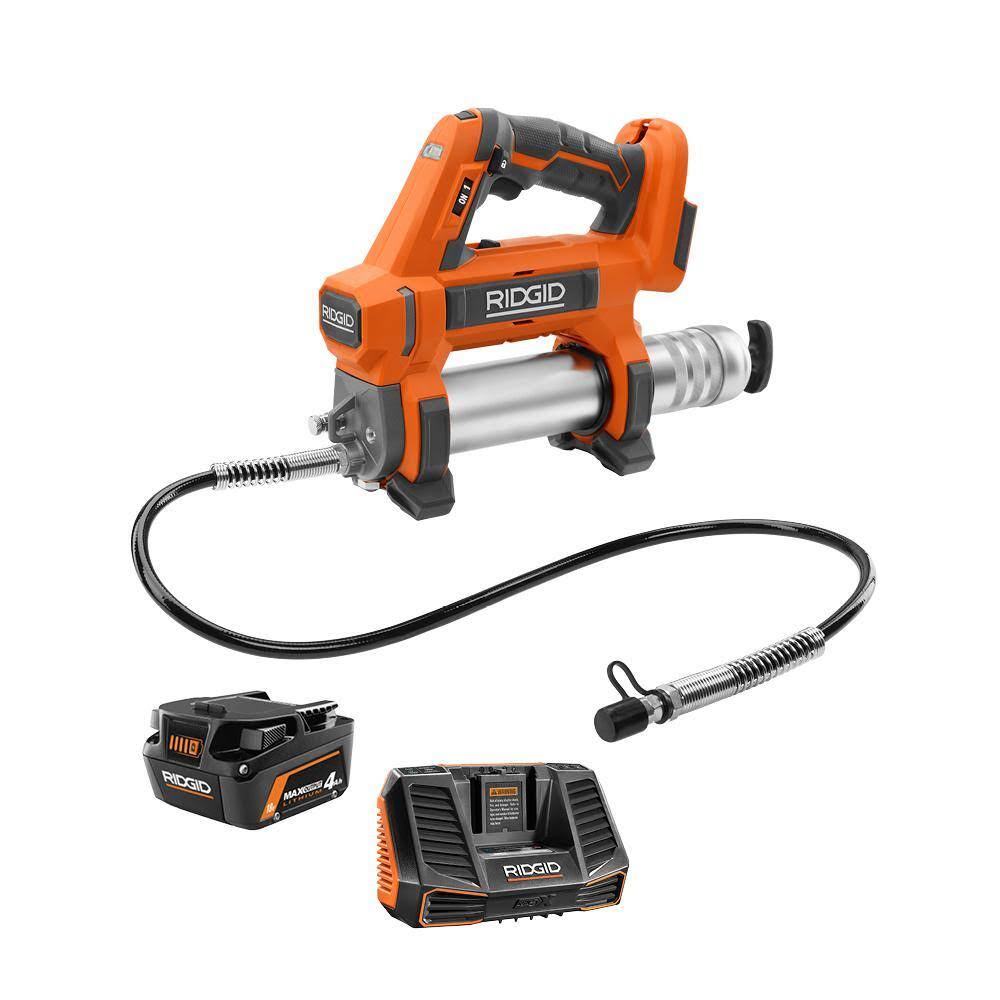 RIDGID R860445B-AC9540 18V Cordless Grease Gun Kit with 4.0 Ah MAX Output Battery and Charger