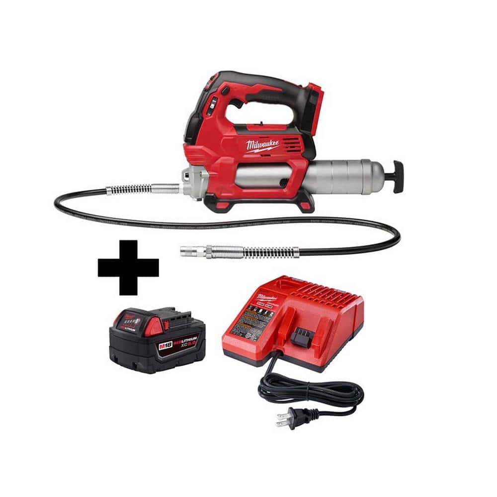 2646-20-48-59-1850 M18 18V Lithium-Ion Cordless Grease Gun 2-Speed W/M18 Starter Kit W/one 5.0 Ah Battery and Charger