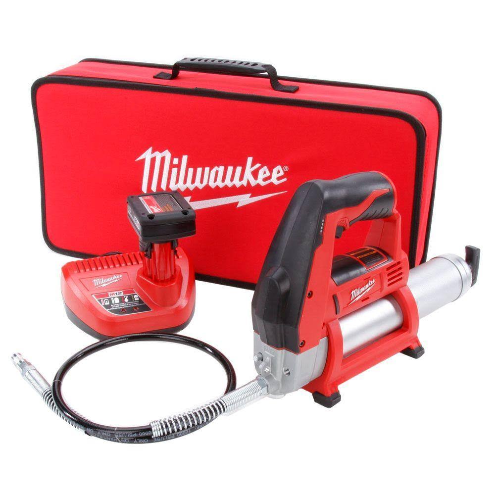 2446-21XC M12 12V Lithium-Ion Cordless Grease Gun Kit with One 3.0 Ah Battery, Charger and Tool Bag